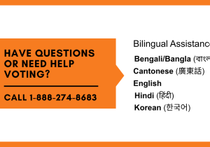 Need assistance voting? Call 1-888-274-8683 for questions or multilingual help.