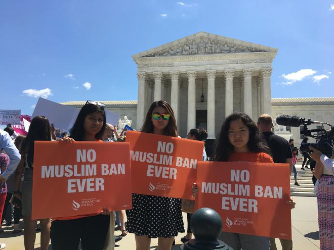 Advancing Justice | AAJC staff at a No Muslim Ban Ever protest